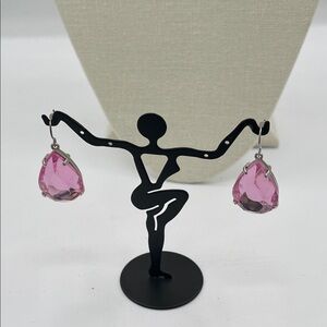 3.23.26-35 Barbie Pink Teardrop Faceted Crystal Dangle Eurostyle Earrings